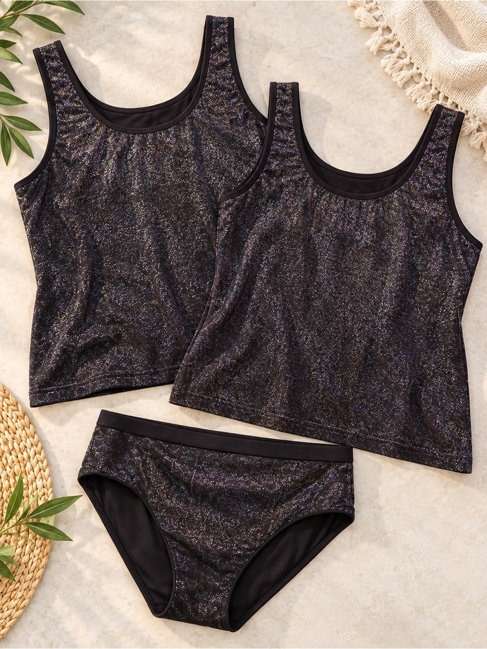 Rhonda Shear Shimmer Lounge Set 3 Pc 2 Tank Tops & High-Rise Briefs 1X/2X